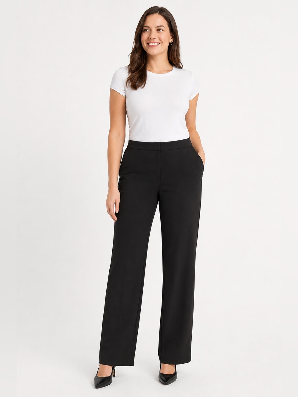 Quince Stretch Crepe Flat Front Straight Leg Pants Black Size 16